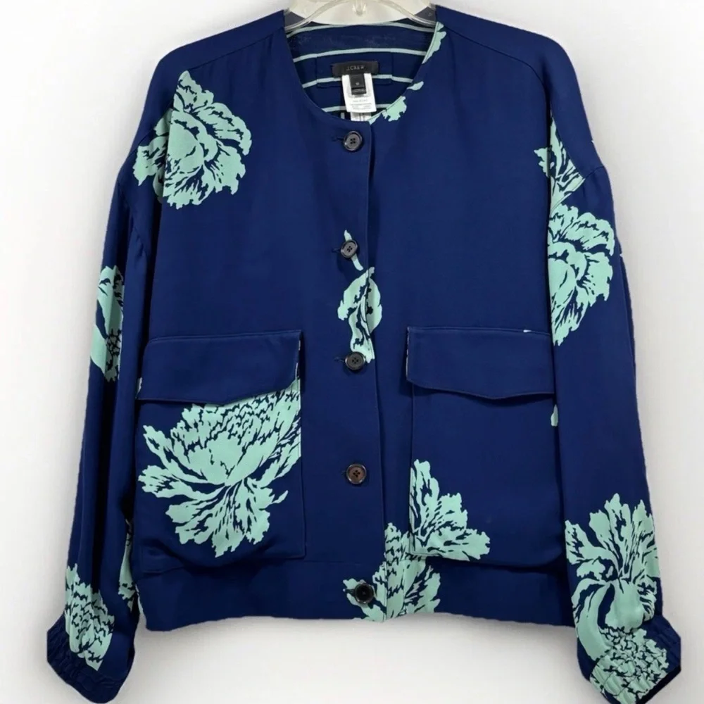 J. Crew Jacket Womens Size 10 Blue Teal Flowers‎ Absolutely Stunning